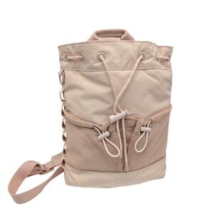 Dagne Dover Backpack Pink Nylon Drawstring Mesh Pockets Adjustable Straps‎